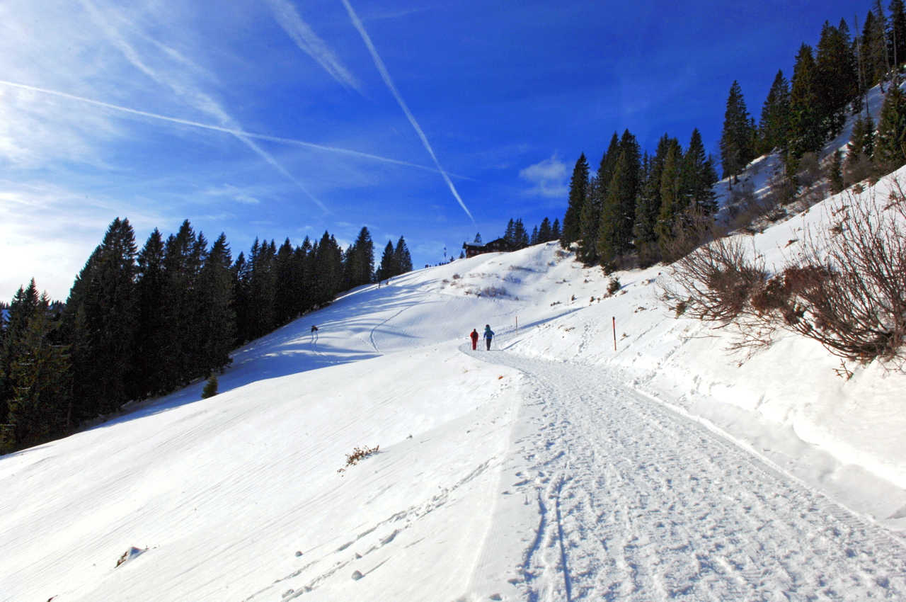 Hörnerbahn nur 7km von Oberstdorf in Bolsterlang längste Höhen-Winterwanderwege im Allgäu mit Berghaus Schwaben