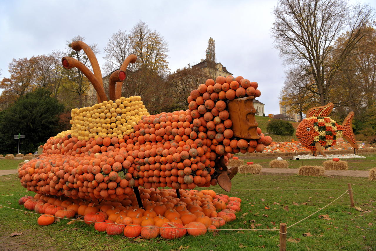 Weltgrößte Kürbisausstellung in Ludwigsburg im Blühenden Barock. Thema 2021 Unterwasser.das Kürbisspektakel mit imposanten Figuren und leuchtende Traumpfade.